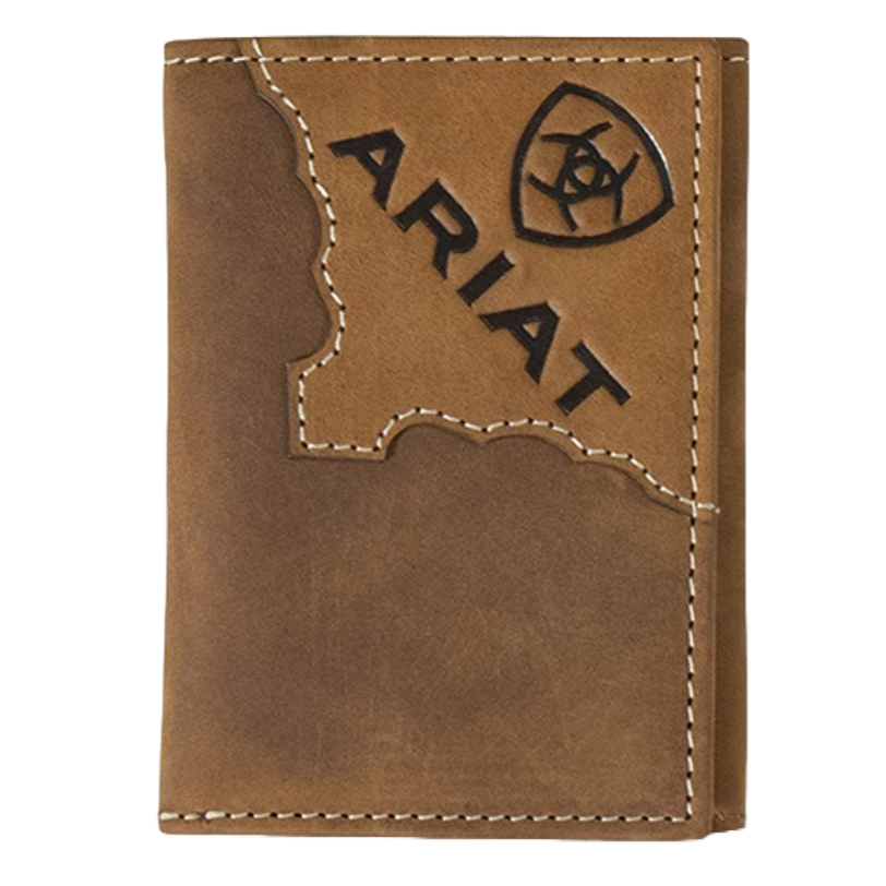 Ariat Men's Trifold Two Tone Leather Medium Brown Wallet A3552744
