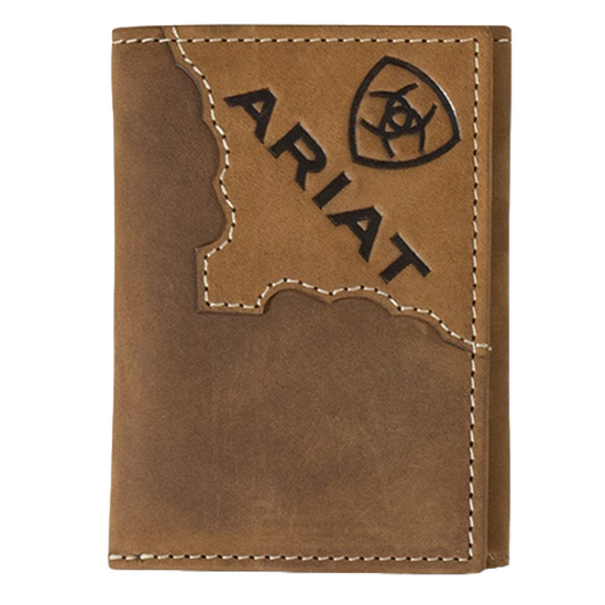 Ariat Men's Trifold Two Tone Leather Medium Brown Wallet A3552744