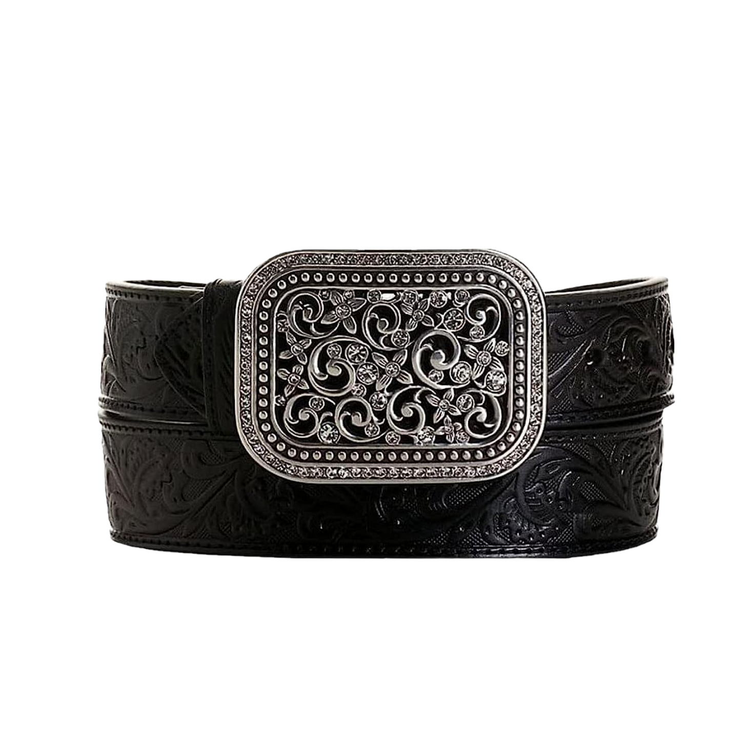 Ariat® Ladies Rhinestone Filigree Tooled Black Leather Belt A10006901