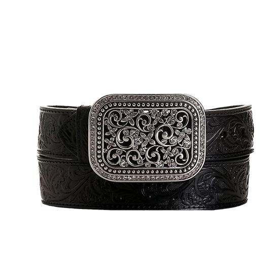 Ariat® Ladies Rhinestone Filigree Tooled Black Leather Belt A10006901