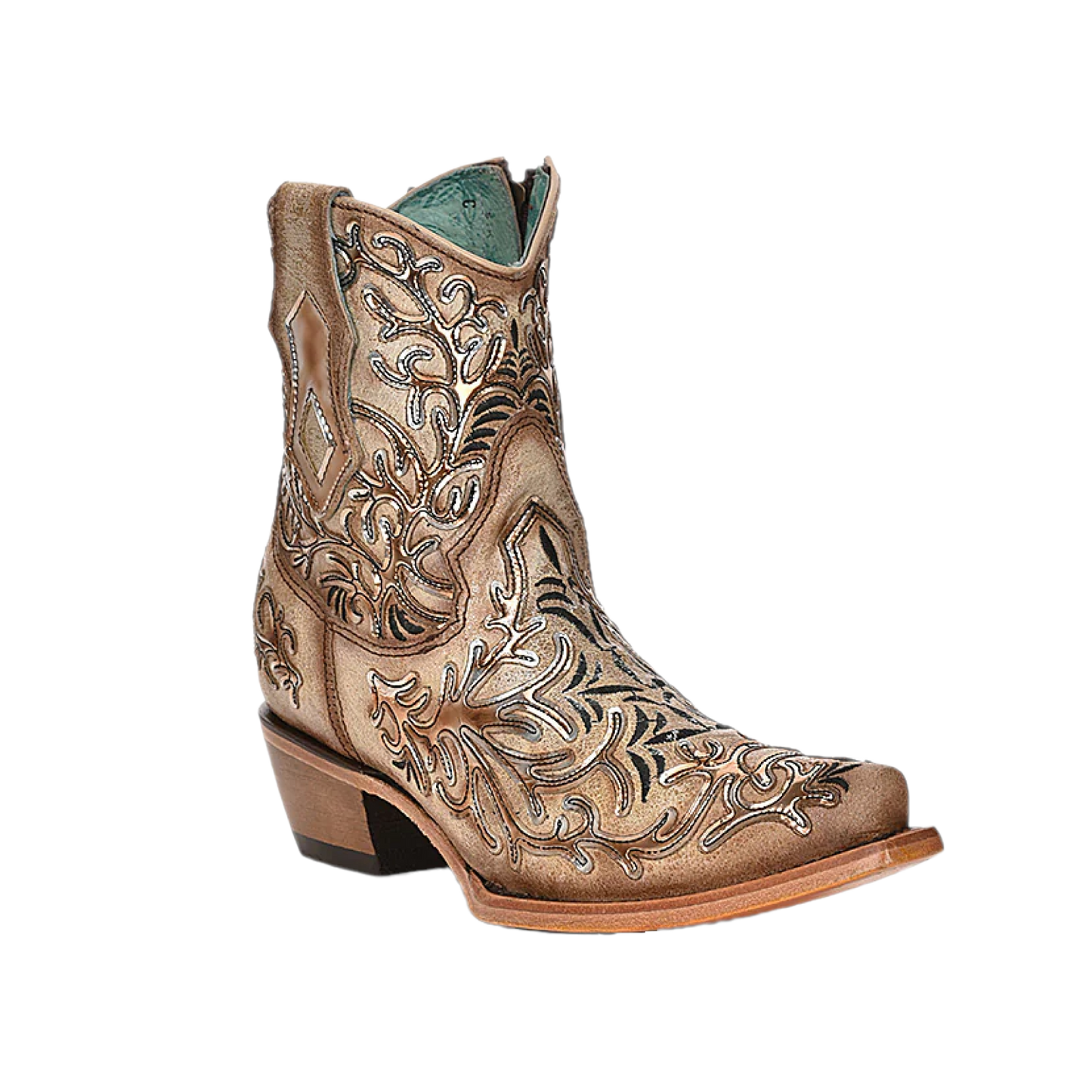 Corral Ladies Bone & Golden Overlay & Embroidery Ankle Boot C4007