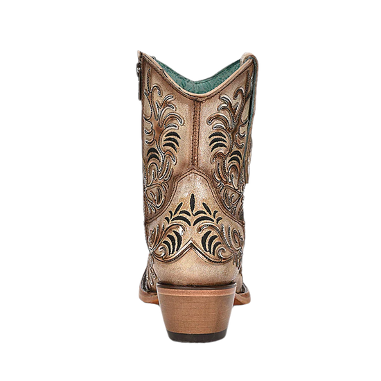 Corral Ladies Bone & Golden Overlay & Embroidery Ankle Boot C4007