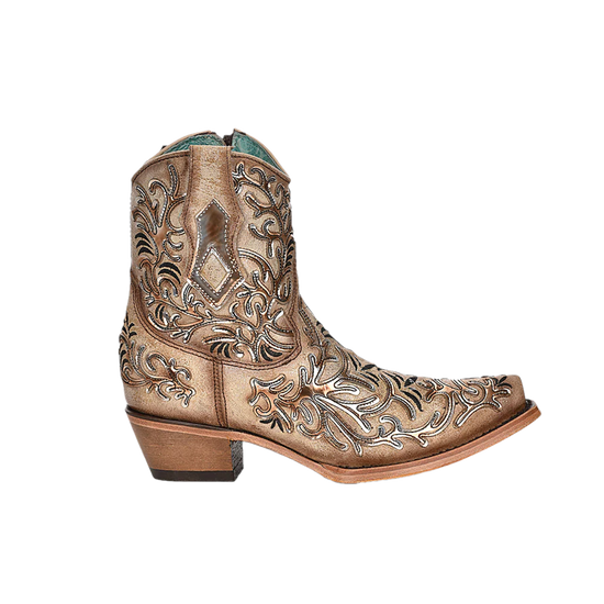 Corral® Ladies Bone & Golden Overlay & Embroidery Ankle Boot C4007