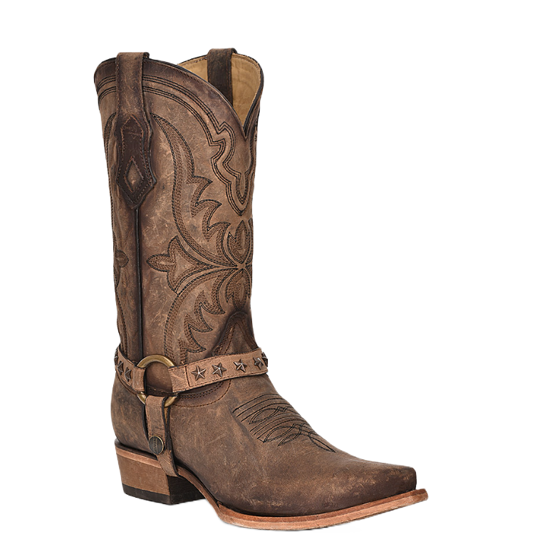 Corral Men's Cinnamon Brown Embroidery & Harness Snip Toe Boots C4025