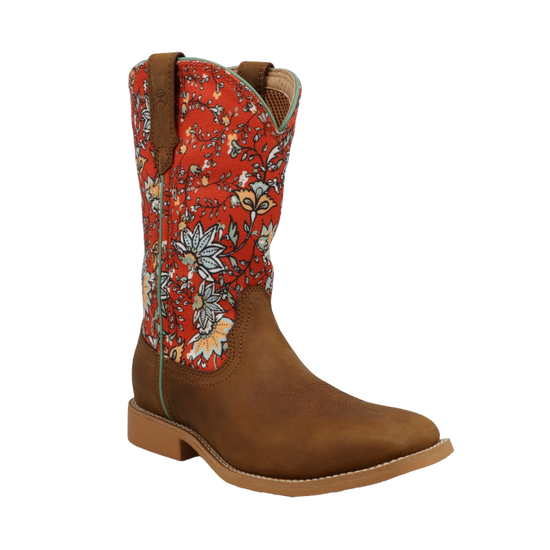Twisted X Girls Rustic Floral Brown & Red Hooey Boots YHY0013