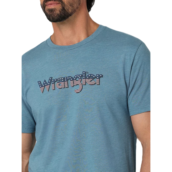 Wrangler Men's USA Kabel Logo Medium Blue Heather T-Shirt 2336214