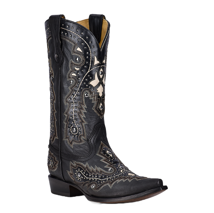 Corral Men's Black Overlay & Embroidery & Studs Boots C3847