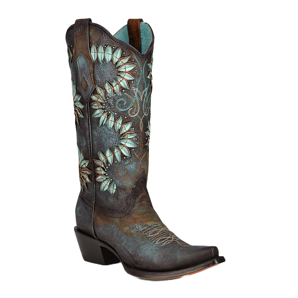 Corral® Ladies Floral Embroidered & Studded Brown Snip Toe Boots C3879