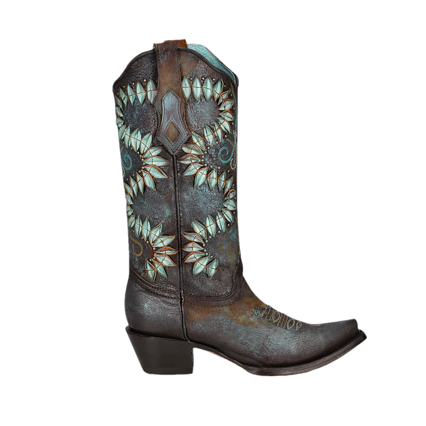 Corral® Ladies Floral Embroidered & Studded Brown Snip Toe Boots C3879
