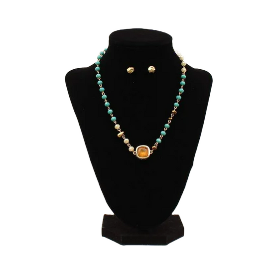 M&F Western® Ladies Topaz Beaded Necklace & Earring Set 30998