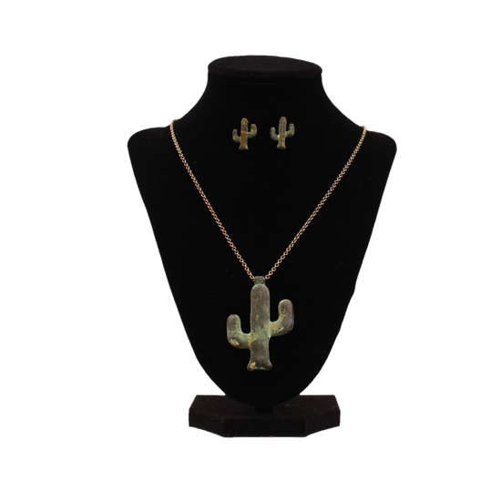 M&F Western® Ladies Vintage Patina Cactus Earring & Necklace Set 30941
