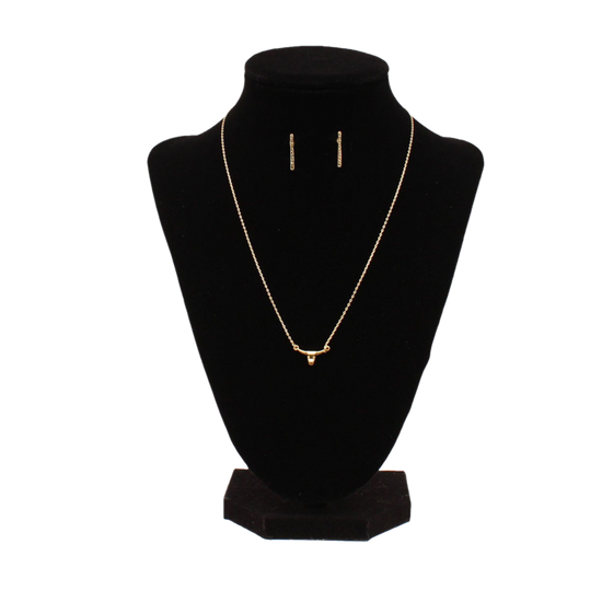 M&F Western® Longhorn Bar Gold Necklace & Earring Set 30990