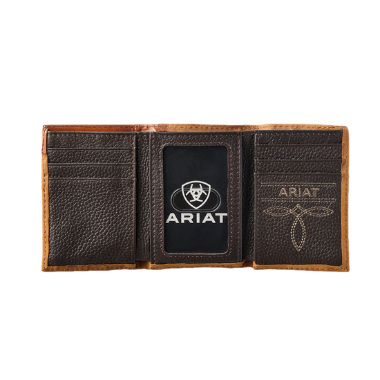 Ariat Trifold Floral tooled Medium Brown Leather Wallet A3547244