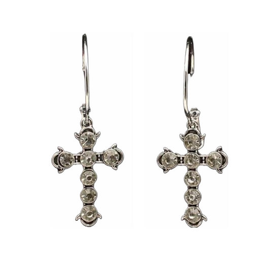 3D Belt® Ladies Silver Cross With Crystals Hoop Earrings DBUE6110