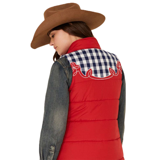 Cruel® Ladies Embroidered Red  Puffer Vest CWV7355001