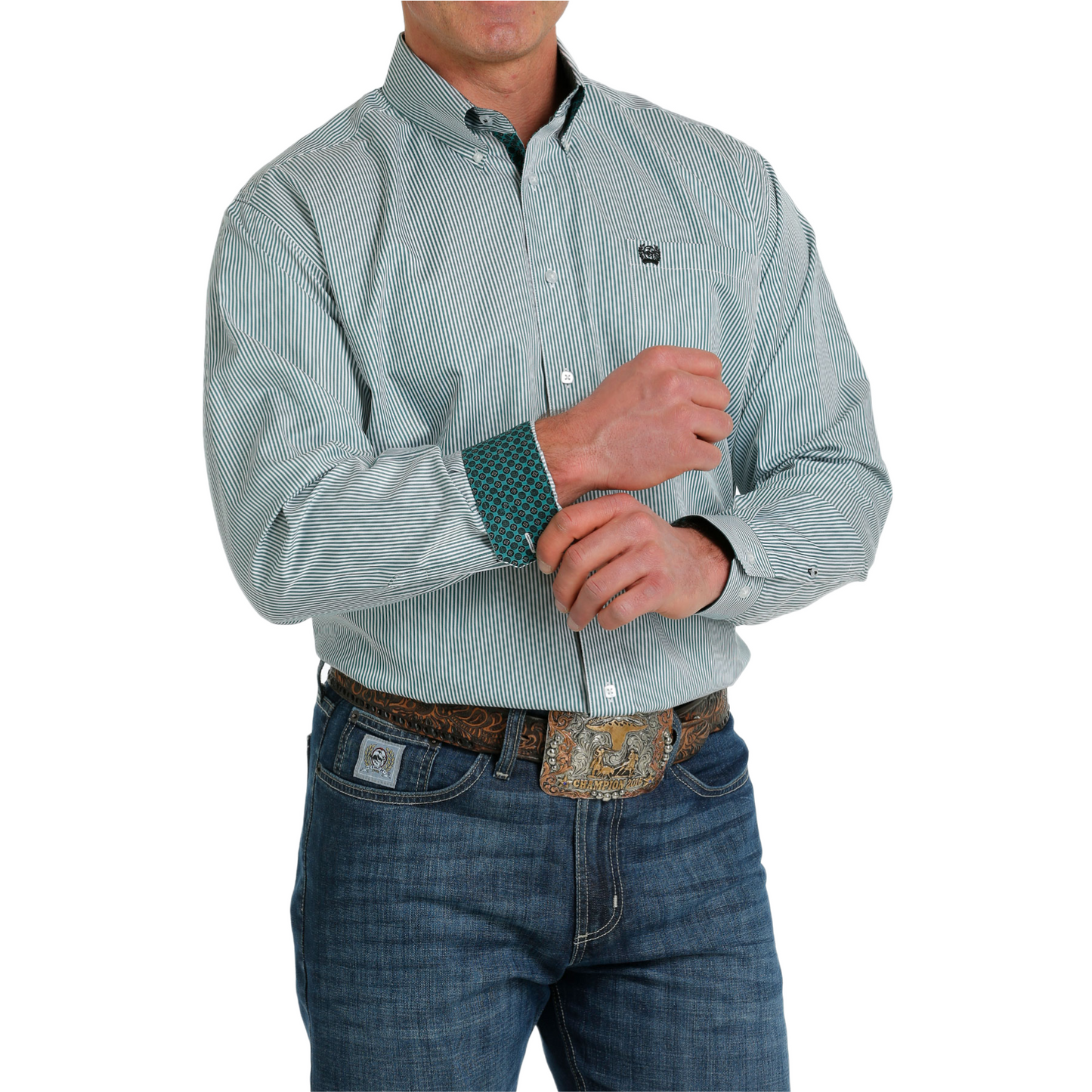 Cinch® Men's White Striped Button Down Shirt MTW1105562