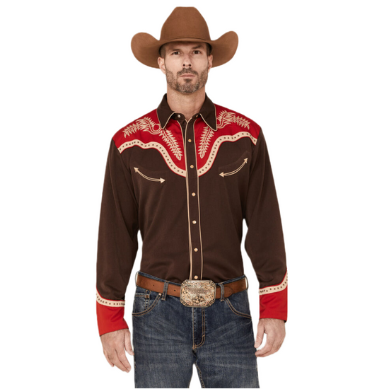 Scully® Men's Boot Stitch Red & Chocolate Snap Button Down Shirt P-911