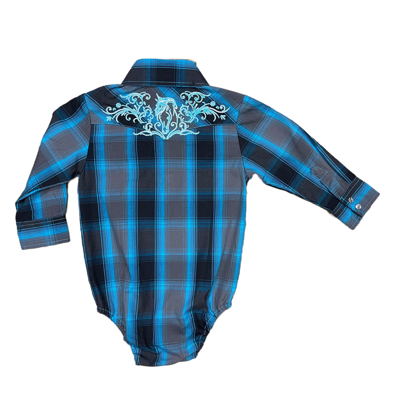 Cowgirl Hardware Hombre Black & Turquoise Plaid Snap Onesie 825484R-010-I