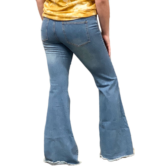 L&B Ladies Distressed Detail Mid Rise Stone Wash Flare Jeans EM260
