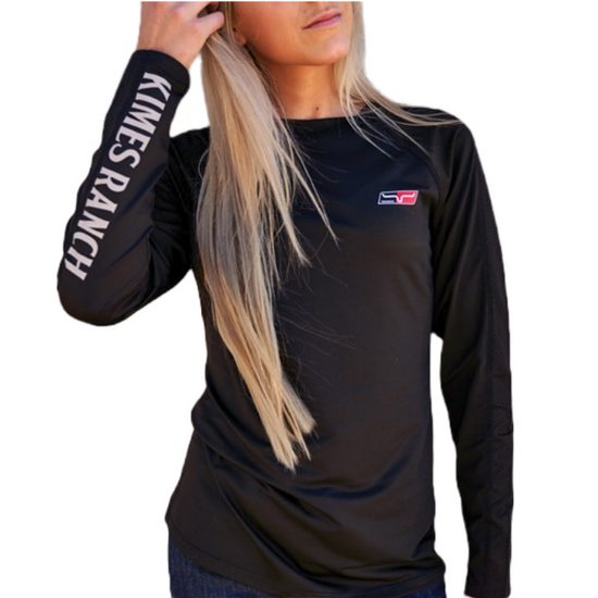 Load image into Gallery viewer, Kimes Ranch Ladies KR1 Long Sleeve Black Performance Shirt KR1-BLK
