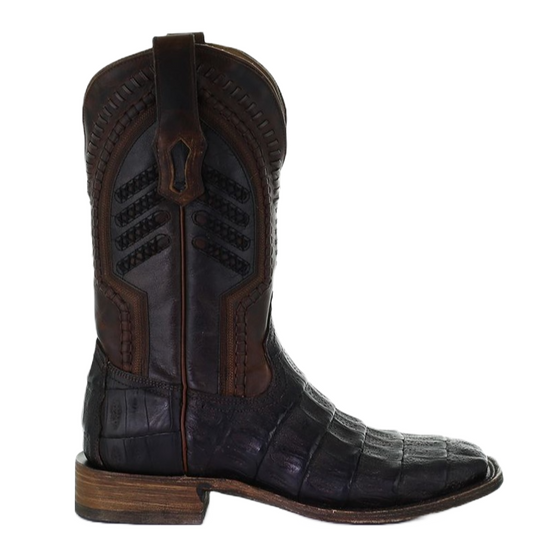 Corral Men's Oil Brown Caiman Embroidered Square Toe Boots A3878