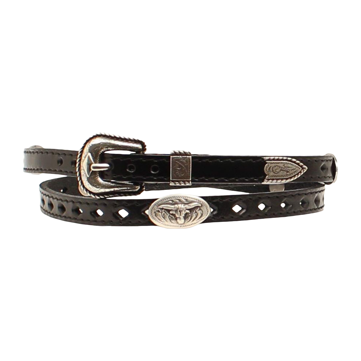 Load image into Gallery viewer, M&amp;amp;F Western  Longhorn &amp;amp; Silver Buckle Accent Black Hatband DH100
