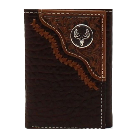 Nocona Men's Rodeo Deer Skull Overlay Brown Tri-fold Wallet N500031002