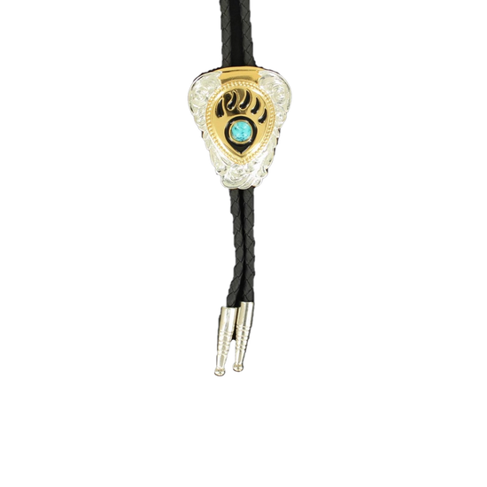 M&F Men's Bear Paw Silver an Gold Bolo Tie 22281