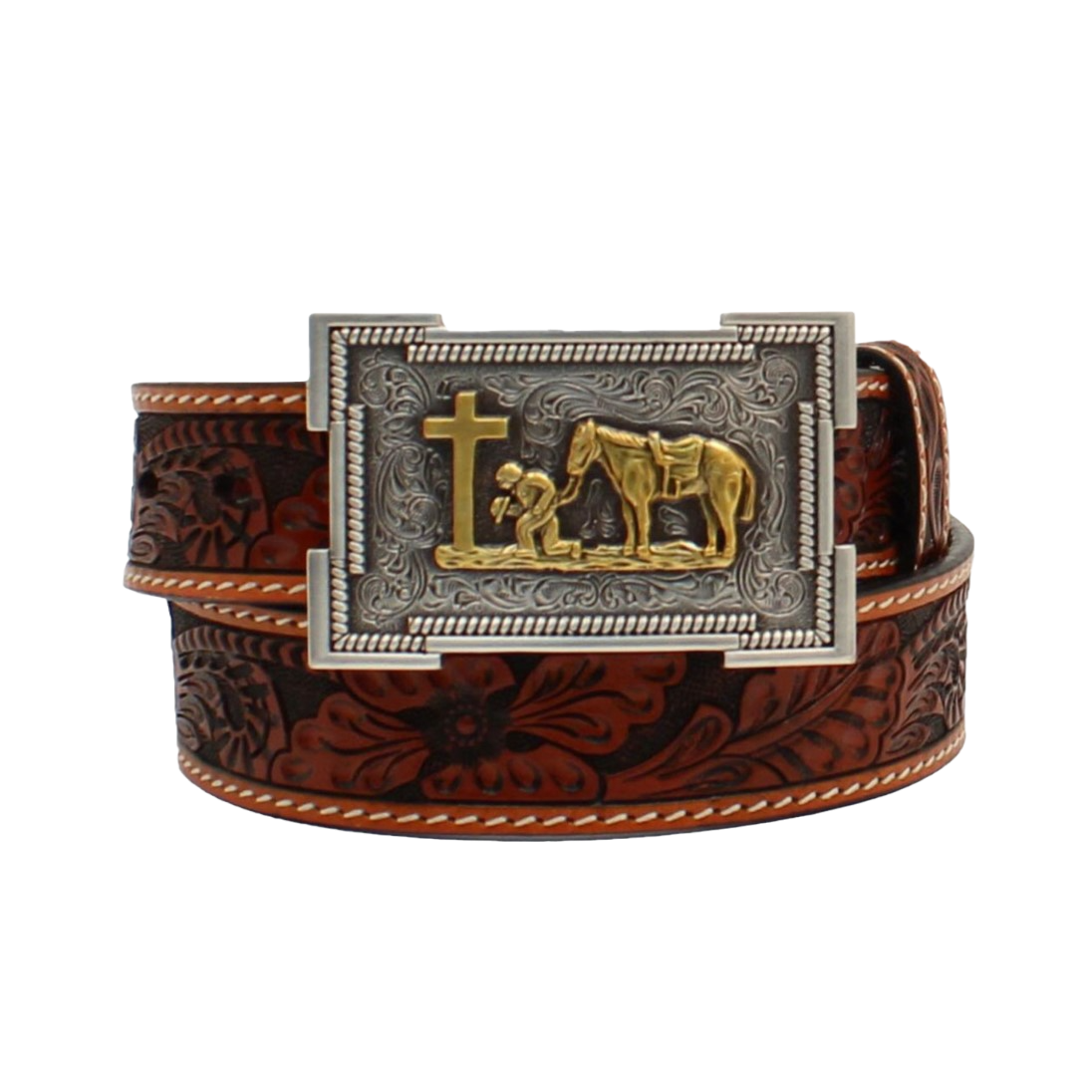 3D Belt® Children's Tooled Cowboy Prayer Brown Leather Belt D120001808