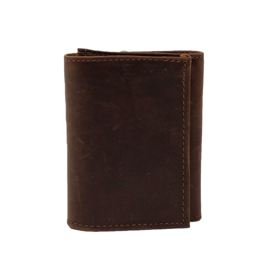 3D Men's Brown Leather Tri-Fold Wallet DW1023