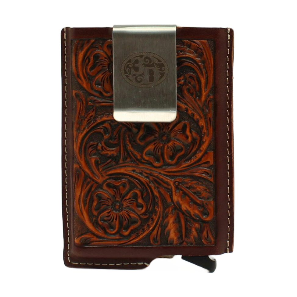 3D Belt® Men's Leather Logo Tooled Brown Smart Wallet D250002602