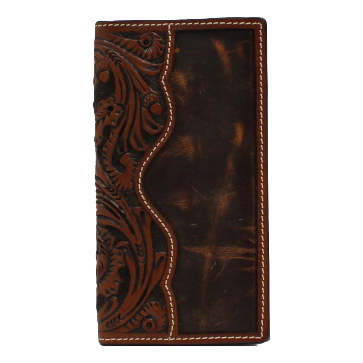 3D Men's Leaf & Acorn Brown Tooled Rodeo Wallet D250001602
