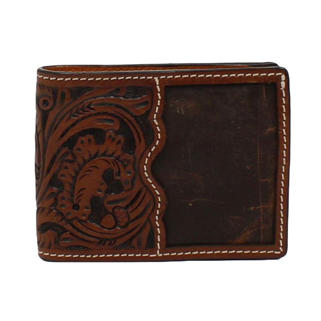 Load image into Gallery viewer, 3D Men&amp;#39;s Acorn &amp;amp; Floral Tooled Brown Bifold Wallet D250001802
