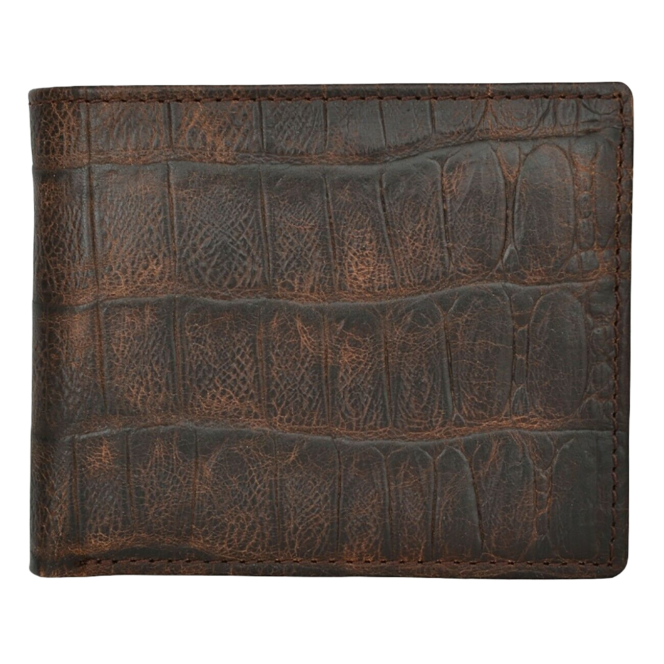 3D Belt Men's Brown Leather Gator Print Bi-Fold Wallet DW232