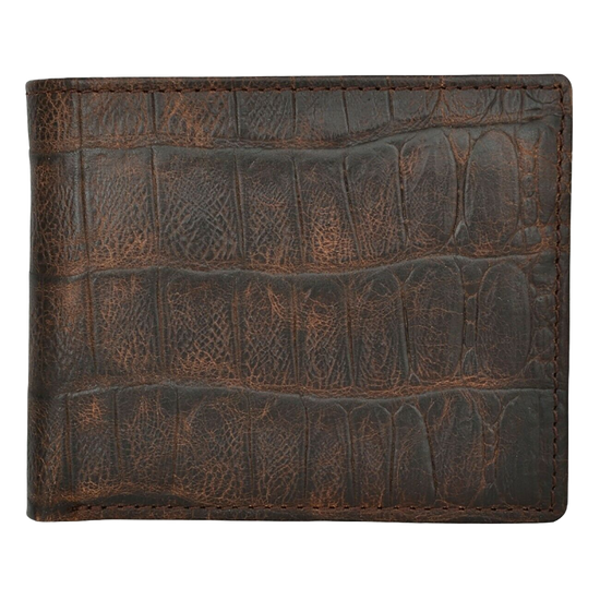 3D Belt Men's Brown Leather Gator Print Bi-Fold Wallet DW232