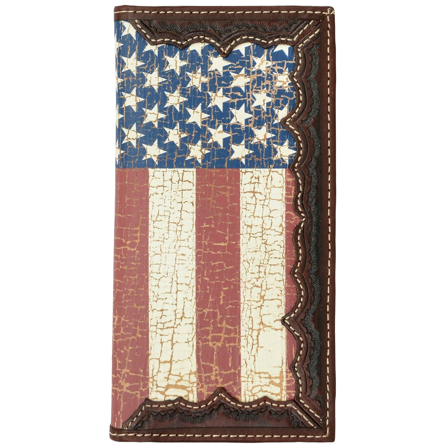 3D Mens Leather Rodeo American Flag Screenprint Inlay Wallet DW841