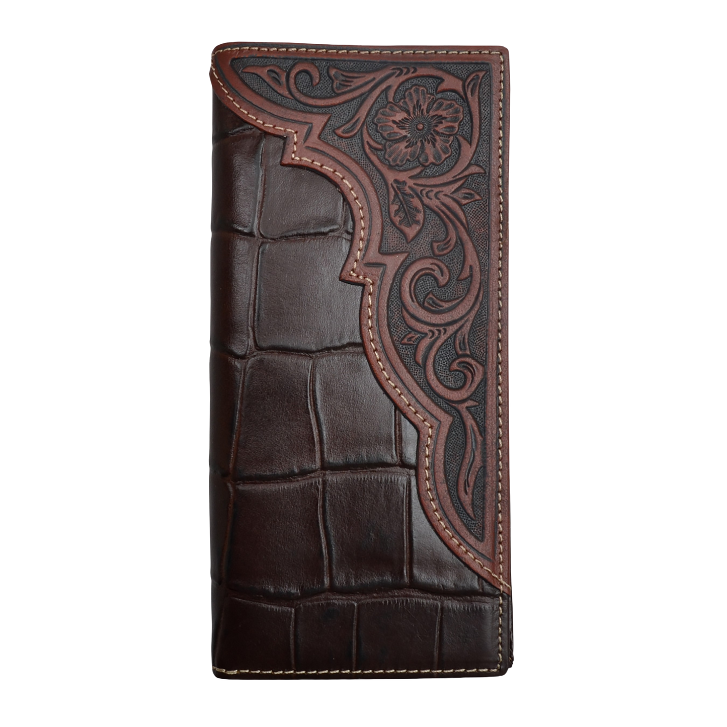 Load image into Gallery viewer, 3D Men&amp;#39;s Gator Print &amp;amp; Floral Tooled Rodeo Wallet DW2004
