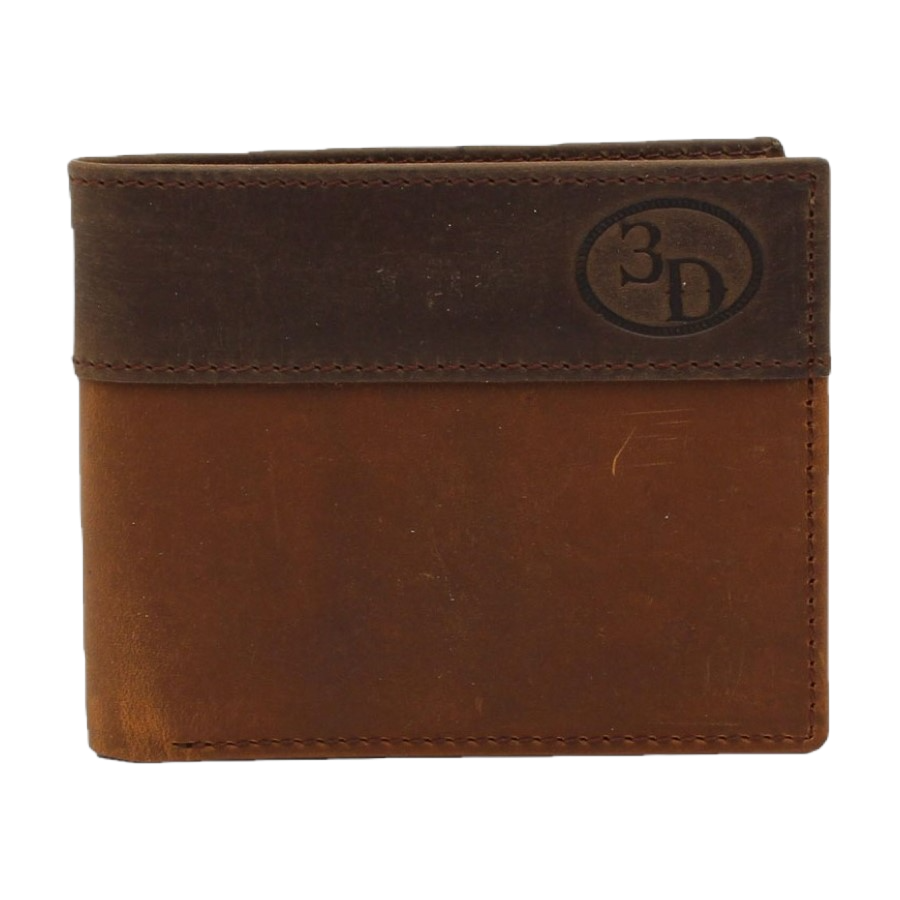 3D Men's Bifold Flip Tan & Brown Leather Wallet D250000108