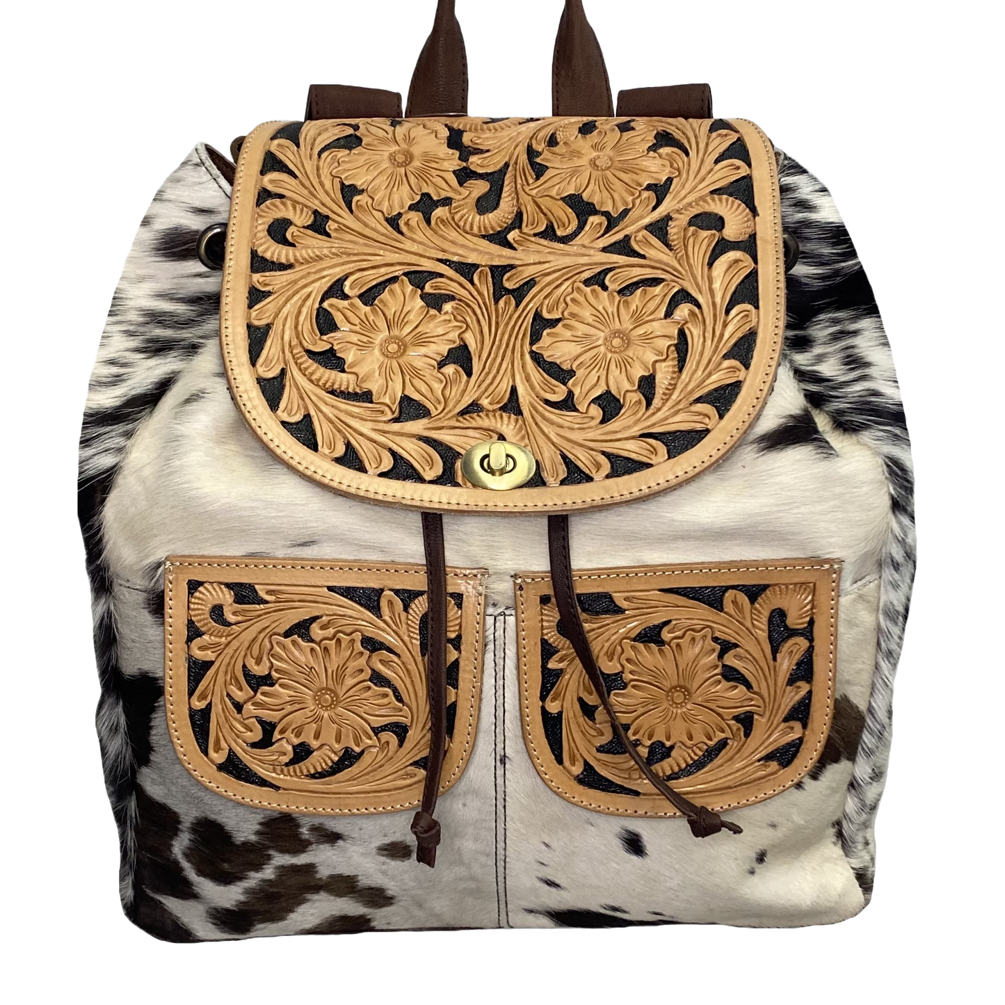 Load image into Gallery viewer, American Darling Cowhide Pocket Front Cinch Backpack Purse ADBGI110B
