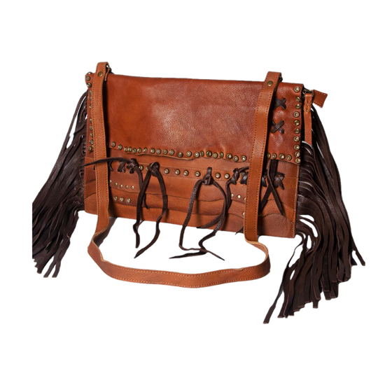 American Darling® Ladies Fringed Brown Leather Shoulder Bag ADBGM307A