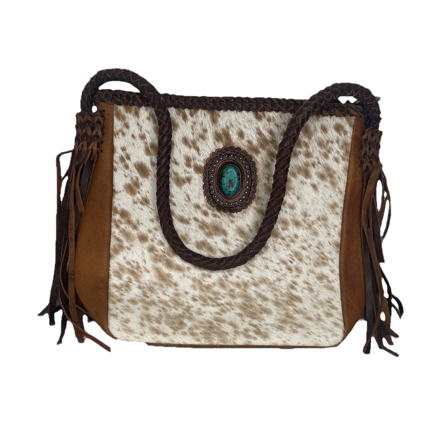 American Darling® Leather Tan & White Cowhide Hand Bag ADBGM318A