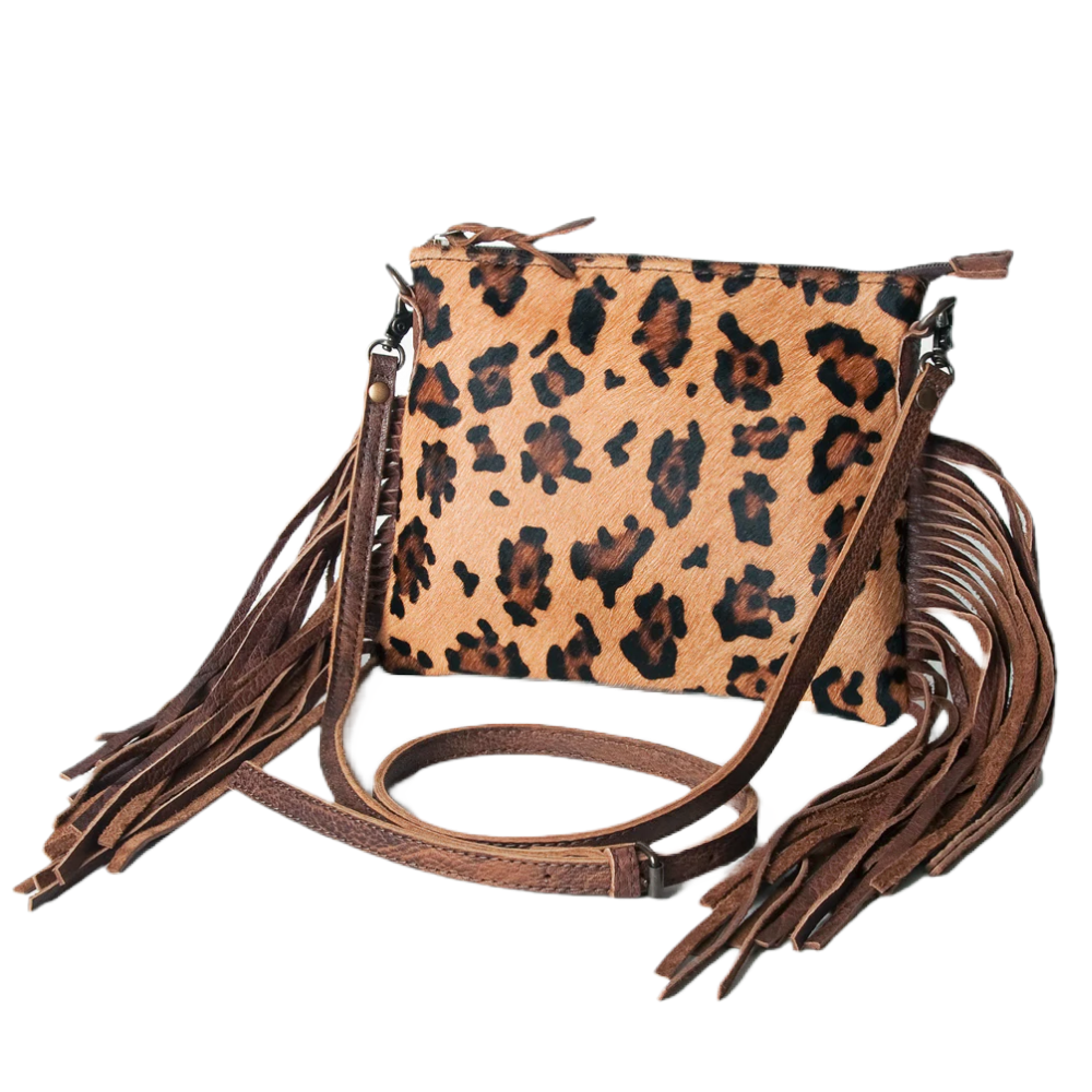 American Darling Leopard Cowhide Fringe Bag ADBG109CHEFRNG