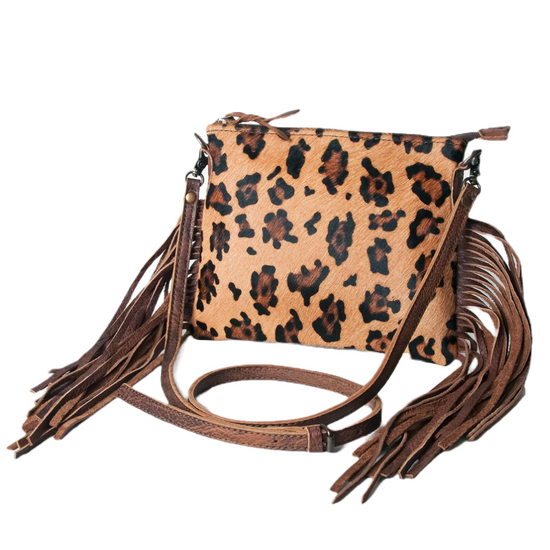 American Darling Leopard Cowhide Fringe Bag ADBG109CHEFRNG