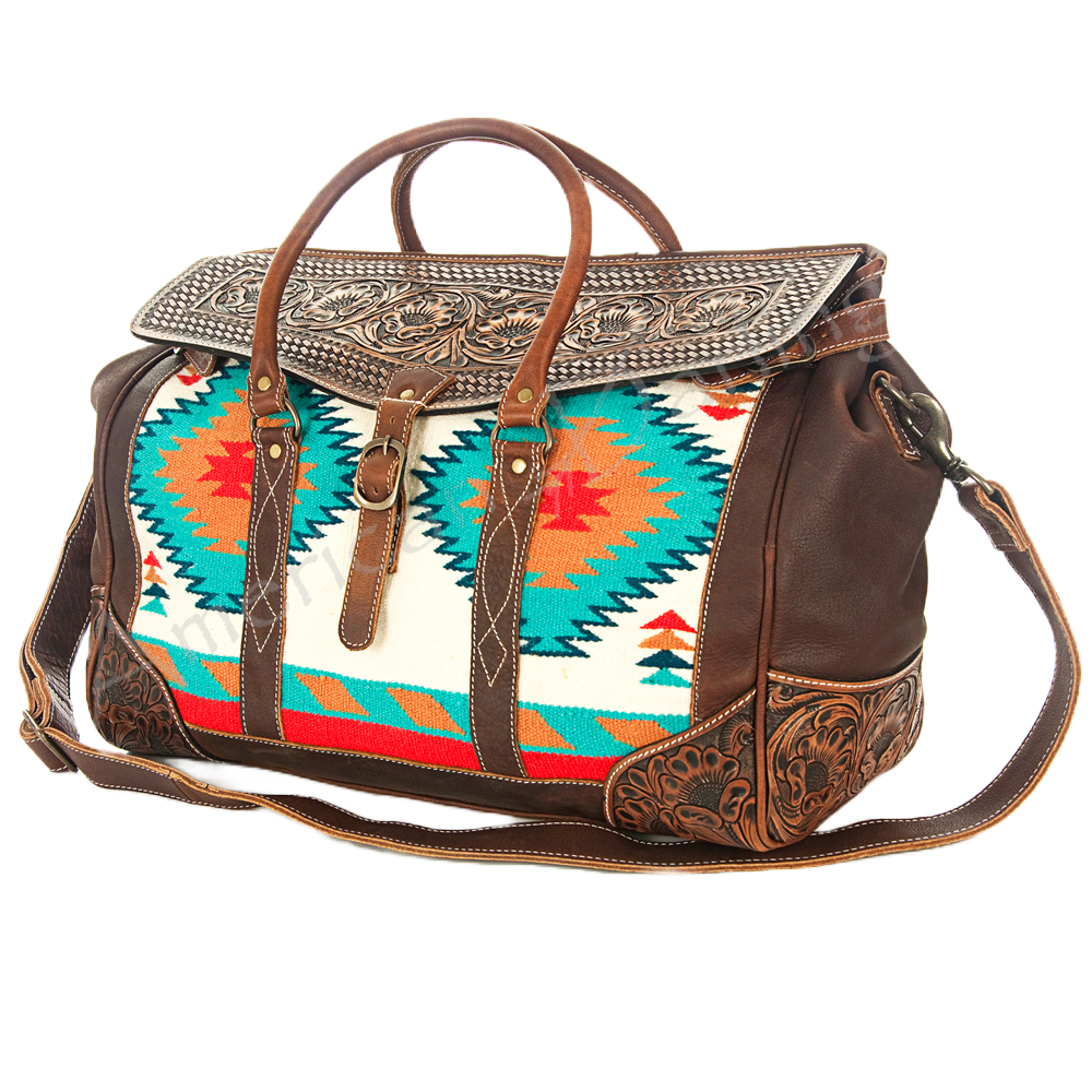American Darling Aztec & Brown Leather Duffle Bag ADBG588 Wild West