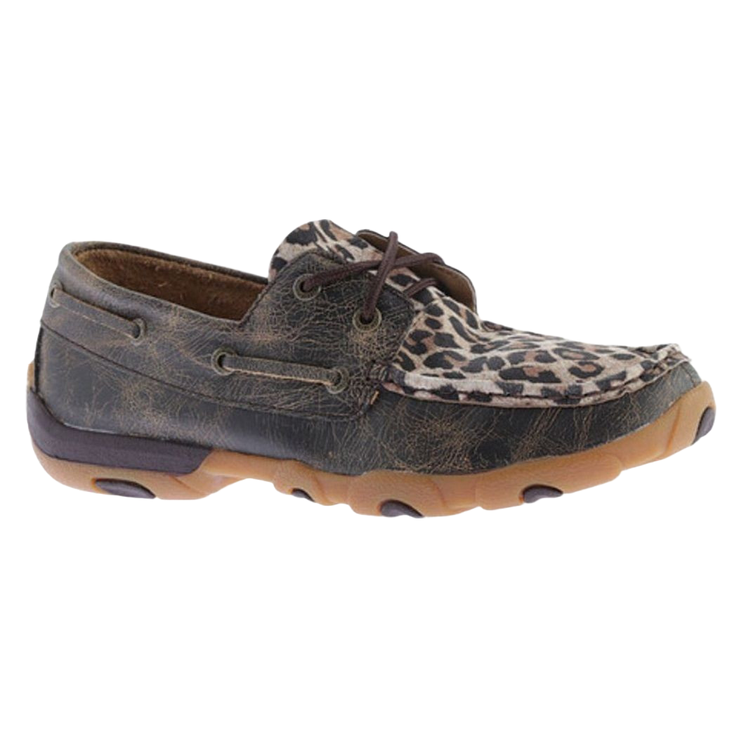 Twisted X Ladies Distressed Brown Leopard Print Driving Mocs WDM0057