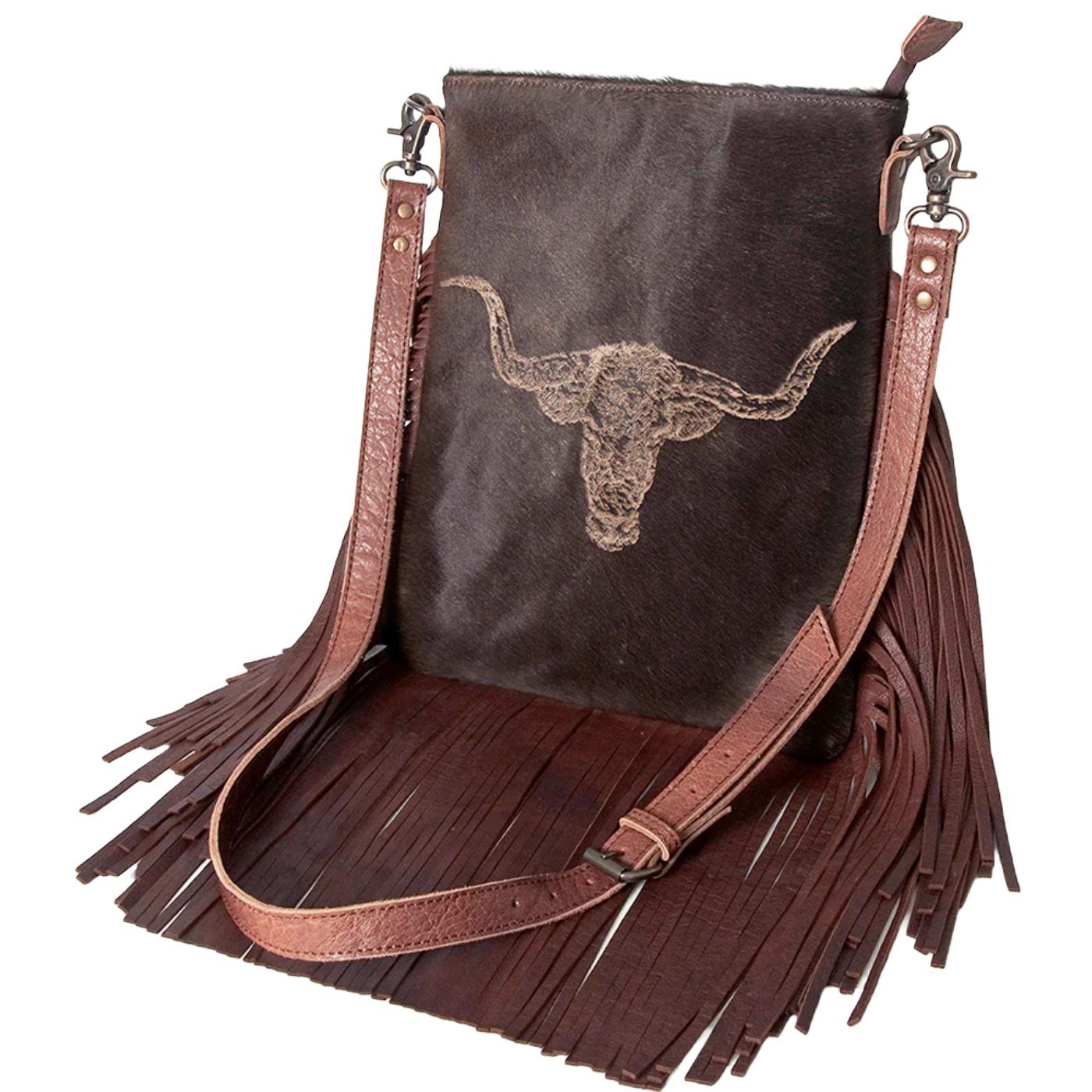 American Darling® Ladies Fringed Brown Cowhide Purse ADBGS192BO Wild