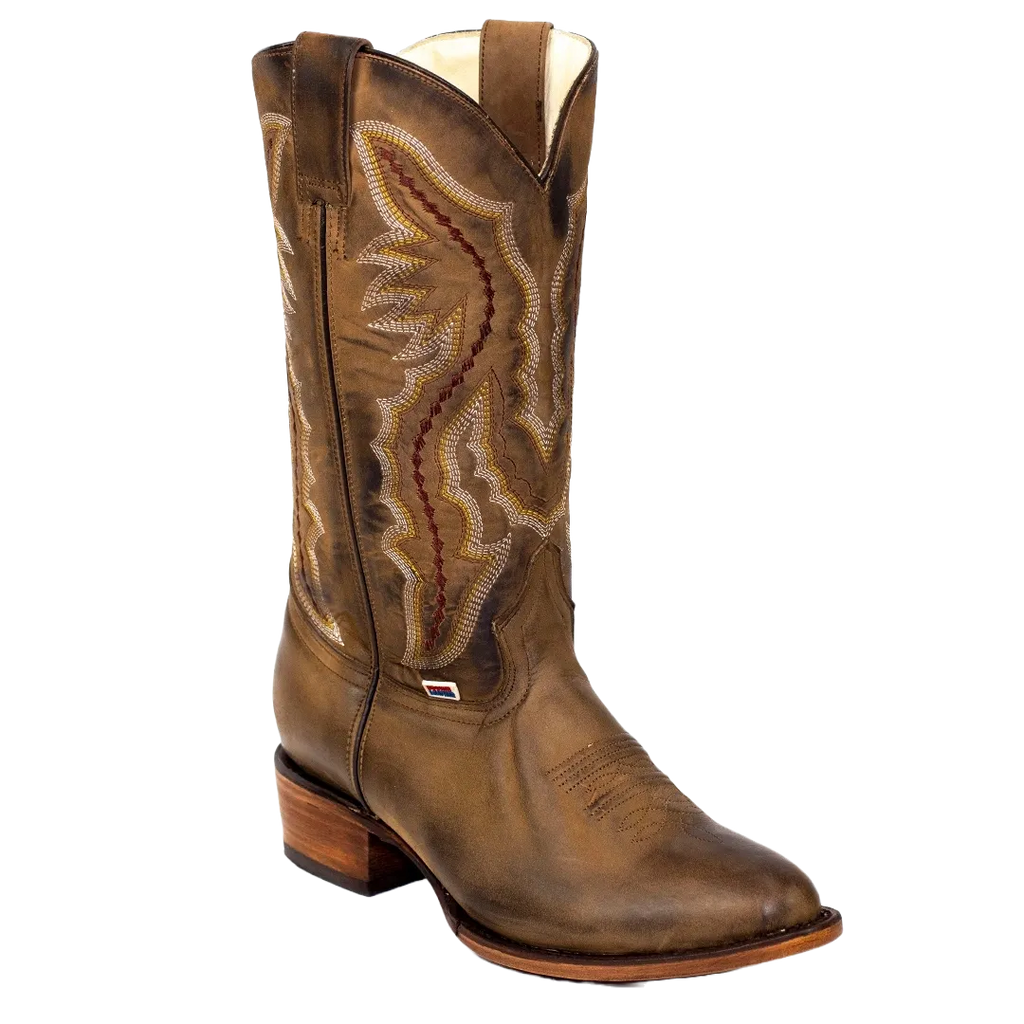 RockinLeather Men's Round Toe Distressed Brown Western Boots 1575