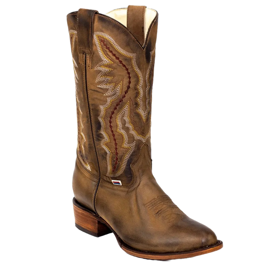 RockinLeather Men's Round Toe Distressed Brown Western Boots 1575