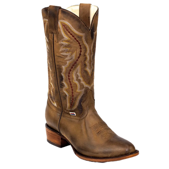 RockinLeather Men's Round Toe Distressed Brown Western Boots