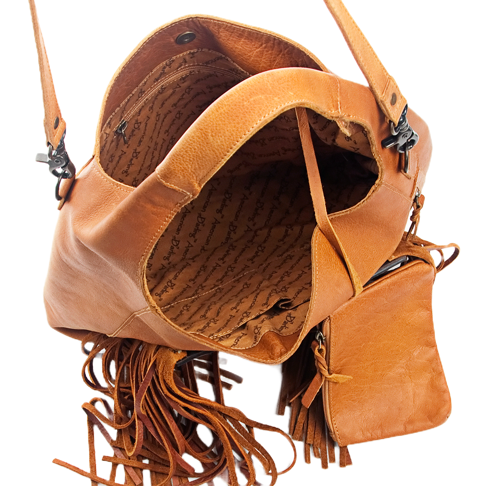 American Darling Brown Leather Sunflower With Fringe Purse ADBG622A